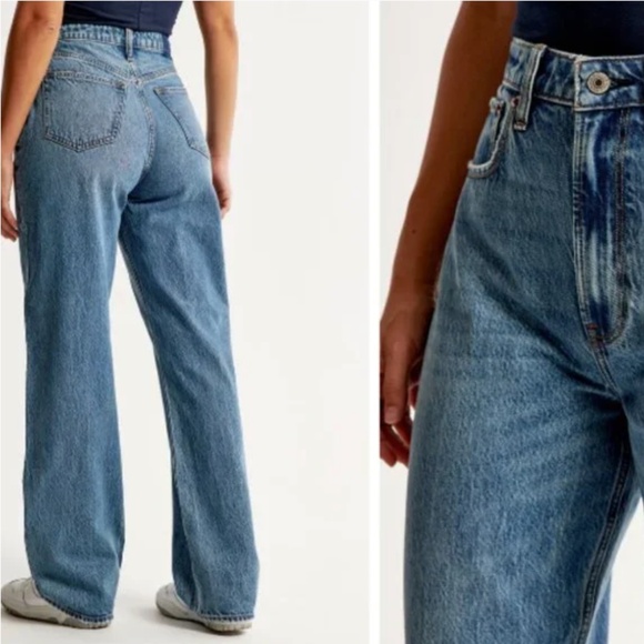 Abercrombie & Fitch The Loose High Rise Jeans Women’s Size 27 / 4 Long Blue Medi - Picture 1 of 11